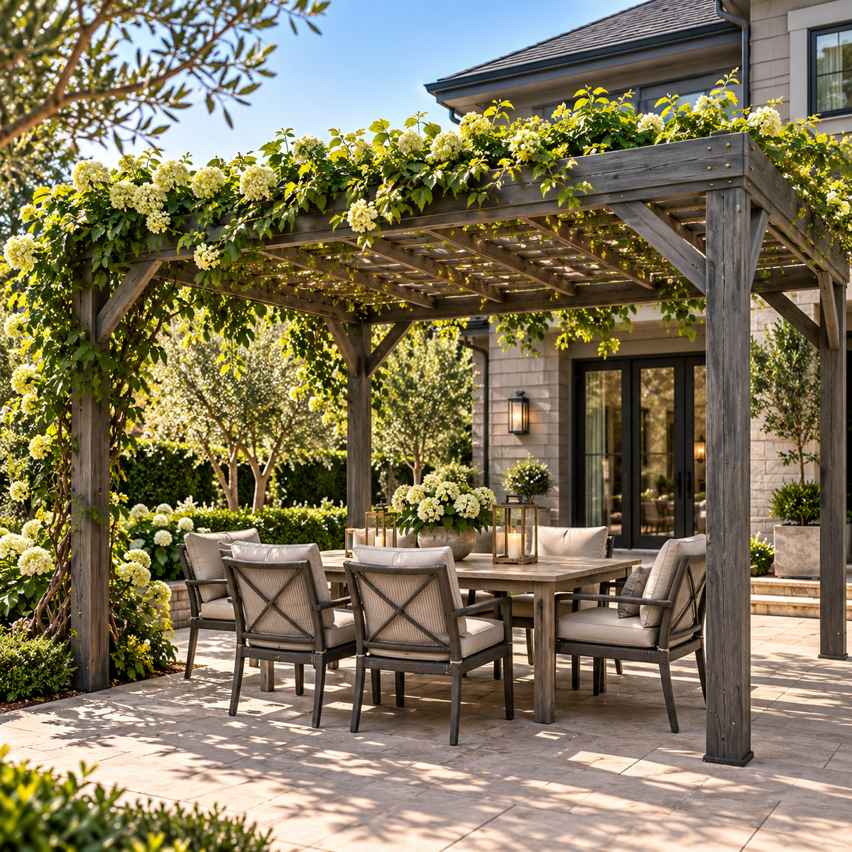 12x10ft Patio Grape Vine Gazebo, Outdoor Wooden Pergola
