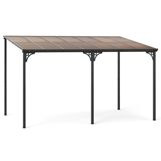 10 x 13 - Wall-Mounted Patio Gazebo Large Outdoor Hardtop Pergola with Sloped Polycarbonate Roof-Black