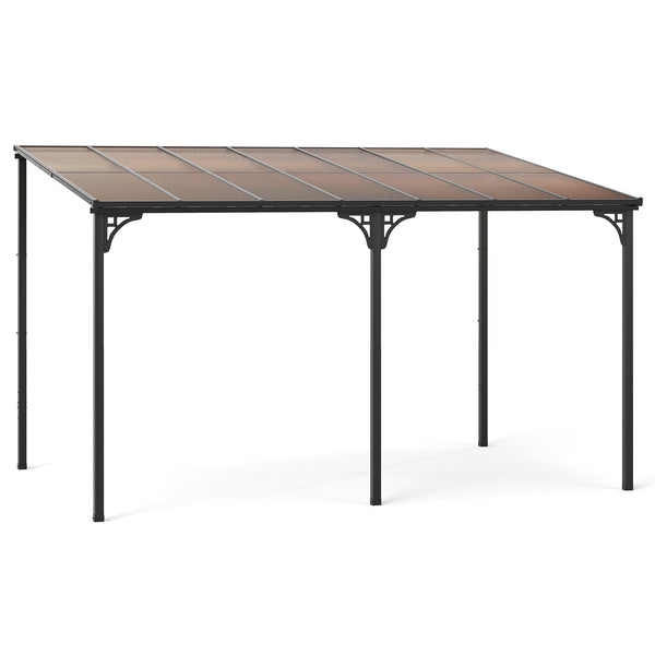 10 x 13 - Wall-Mounted Patio Gazebo Large Outdoor Hardtop Pergola with Sloped Polycarbonate Roof-Black