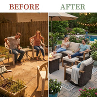 Wicker Patio Furniture Sets,5 Pieces Outdoor Conversation Sets with Swivel Rocker Chairs Sofa and Ottomans for Deck Porch Poolside — Before & After
