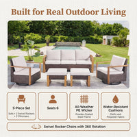 Wicker Patio Furniture Sets,5 Pieces Outdoor Conversation Sets with Swivel Rocker Chairs Sofa and Ottomans for Deck Porch Poolside — Results & Stats