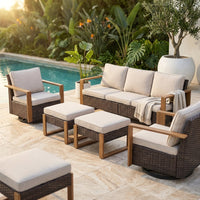 Wicker Patio Furniture Sets,5 Pieces Outdoor Conversation Sets with Swivel Rocker Chairs Sofa and Ottomans for Deck Porch Poolside — Studio Shot