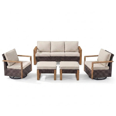 Outdoor Conversation Set Built for All-Weather Use, 5 Pieces, Swivel Rocker Chairs, 50,000 BTU Fire Pit Table