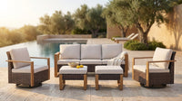 Wicker Patio Furniture Sets,5 Pieces Outdoor Conversation Sets with Swivel Rocker Chairs Sofa and Ottomans for Deck Porch Poolside — Lifestyle