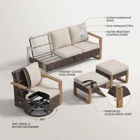Wicker Patio Furniture Sets,5 Pieces Outdoor Conversation Sets with Swivel Rocker Chairs Sofa and Ottomans for Deck Porch Poolside — How It Works