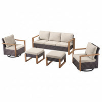 Outdoor Conversation Set Built for All-Weather Use, 5 Pieces, Swivel Rocker Chairs, 50,000 BTU Fire Pit Table