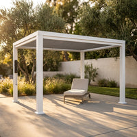 Windham 14' X 10' Modern Galvanized Steel Outdoor Patio Pergola Kit with Shade Sail Canopy and Powerport — Studio Shot