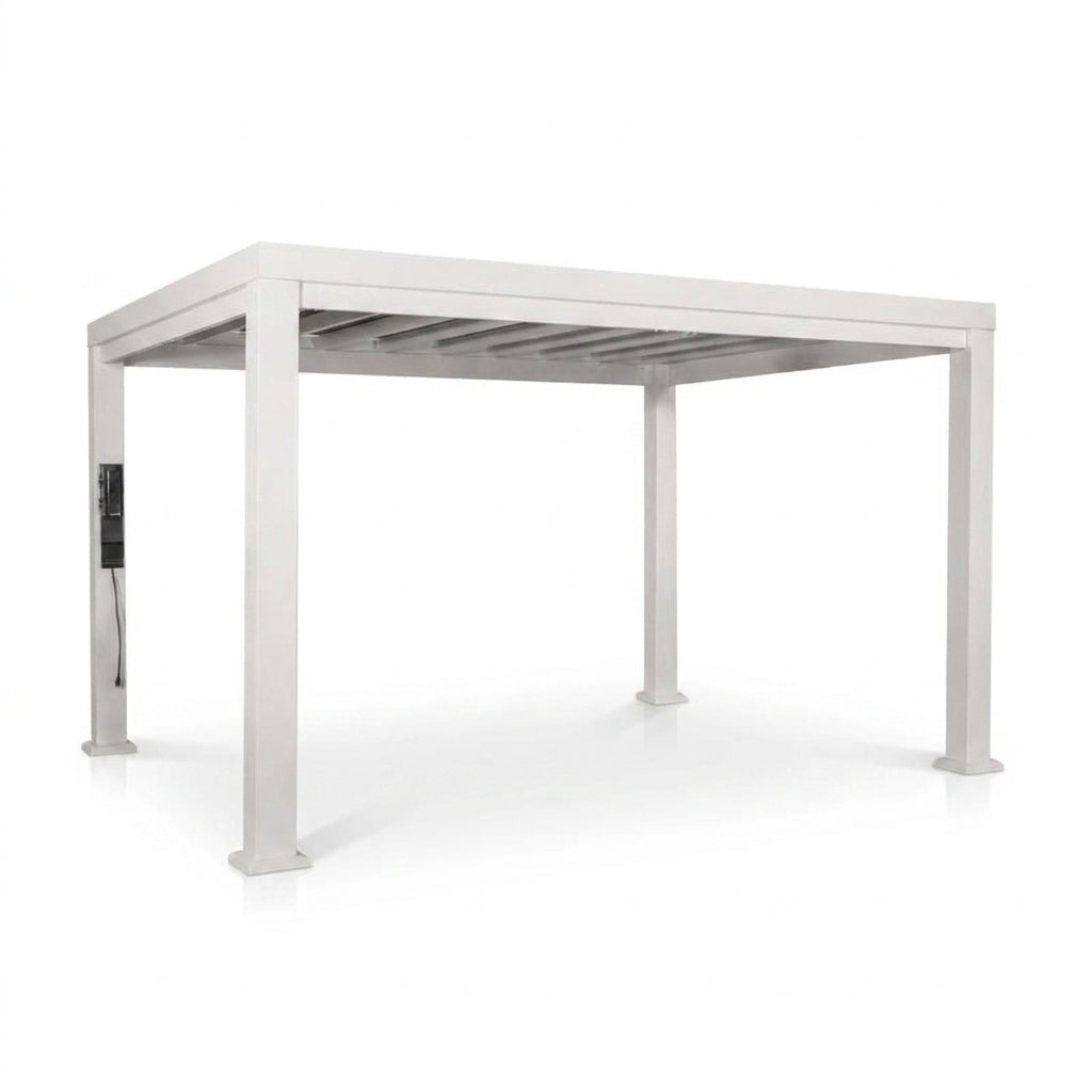 Windham 14' X 10' Modern Galvanized Steel Outdoor Patio Pergola Kit with Shade Sail Canopy and Powerport — Studio Shot
