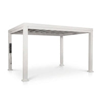 Windham 14' X 10' Modern Galvanized Steel Outdoor Patio Pergola Kit with Shade Sail Canopy and Powerport — Studio Shot