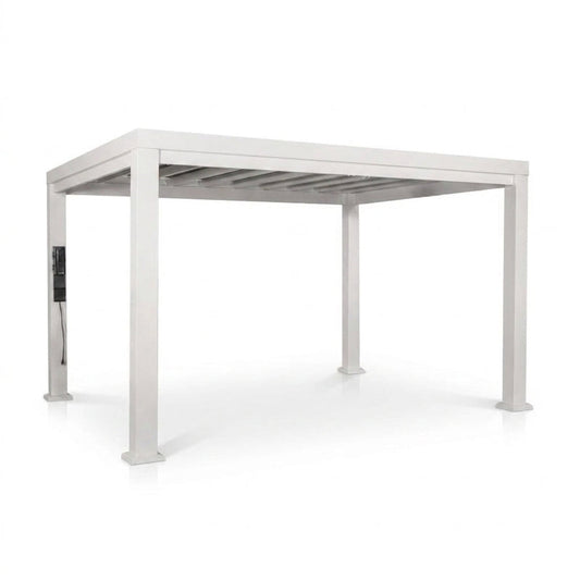 Windham 14' X 10' Modern Galvanized Steel Outdoor Patio Pergola Kit with Shade Sail Canopy and Powerport — Studio Shot