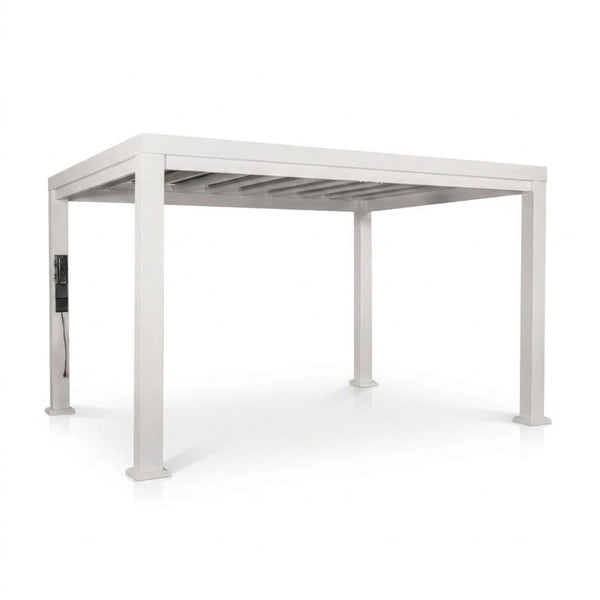 Windham 14' X 10' Modern Galvanized Steel Outdoor Patio Pergola Kit with Shade Sail Canopy and Powerport — Studio Shot