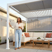 Windham 14' X 10' Modern Galvanized Steel Outdoor Patio Pergola Kit with Shade Sail Canopy and Powerport — Lifestyle