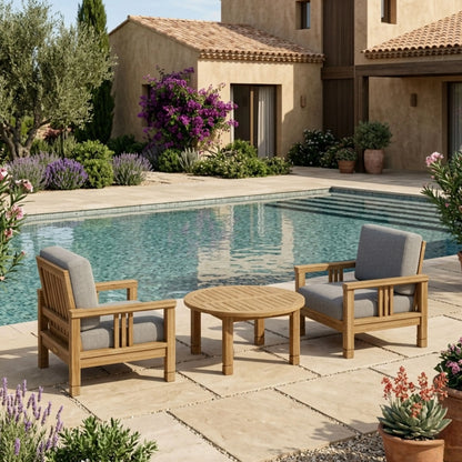 Anderson Teak SouthBay 3-Piece Teak Lounge Set, Round Table — supplier product photograph 1