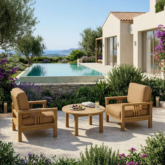 Anderson Teak SouthBay 3-Piece Teak Lounge Set, Round Table — supplier product photograph 2