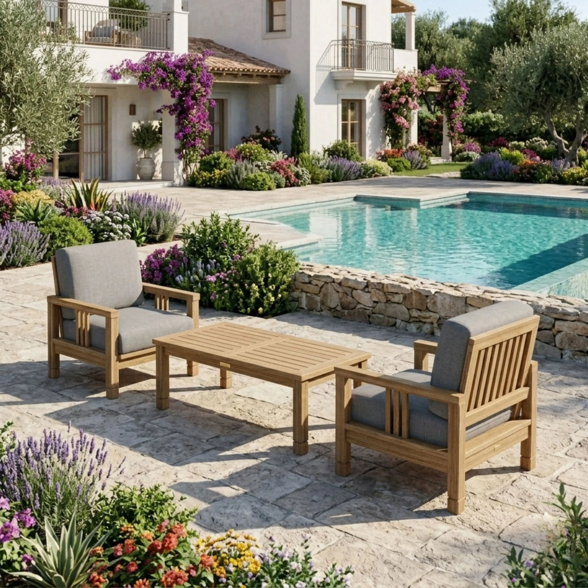 Anderson Teak SouthBay 3-Piece Teak Lounge Set, Rectangular Table — supplier product photograph 3