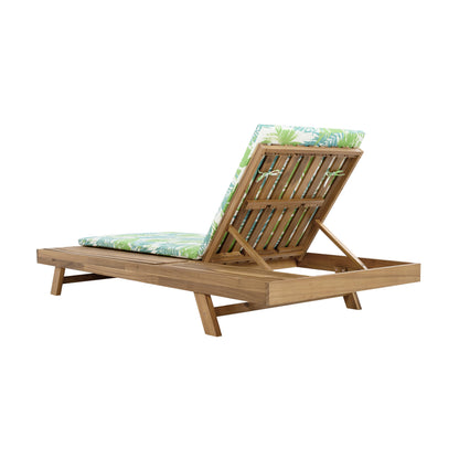 Lounge Chaise Set, Space Available On One Side, Acacia Wood In light brown With Water-Resistant Lounge Cushions (Leaf Coconut & 2 Inch Thick) – Matching Cream/Dark Grey Version Available