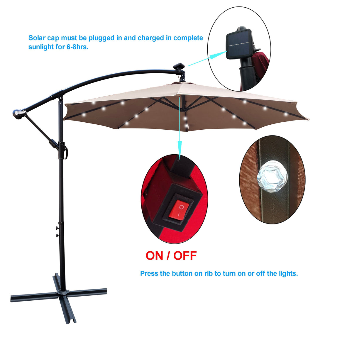 10 ft Outdoor Solar Powered LED Patio Umbrella
