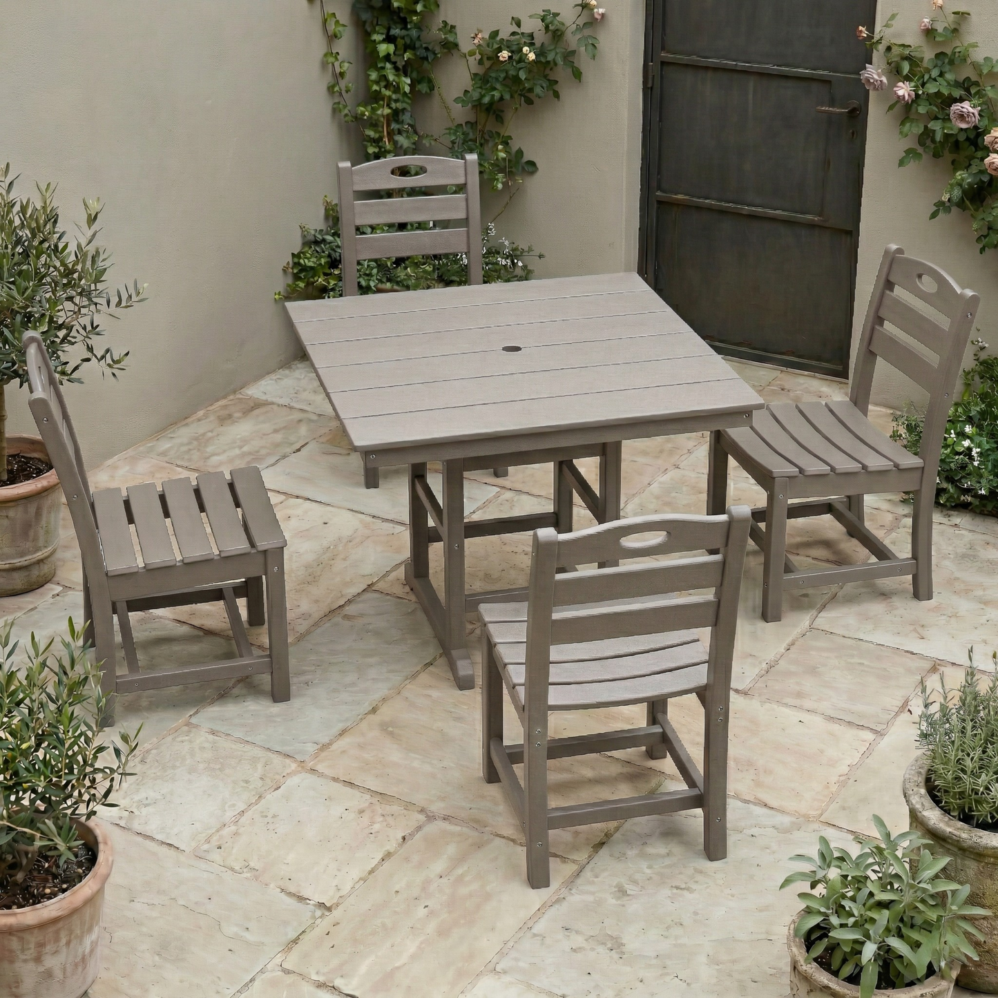 Antique Wood Color HDPE 5-Piece Outdoor Patio Dining Set
