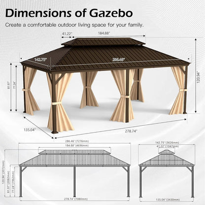 12x24FT Outdoor Gazebo with Galvanized Steel Double Roof