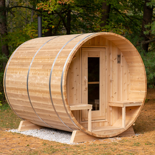 Leisurecraft Canadian Timber Serenity sauna — manufacturer photo 1; optional heater and accessories may be shown