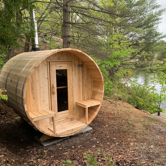 Leisurecraft Canadian Timber Serenity sauna — manufacturer photo 2; optional heater and accessories may be shown