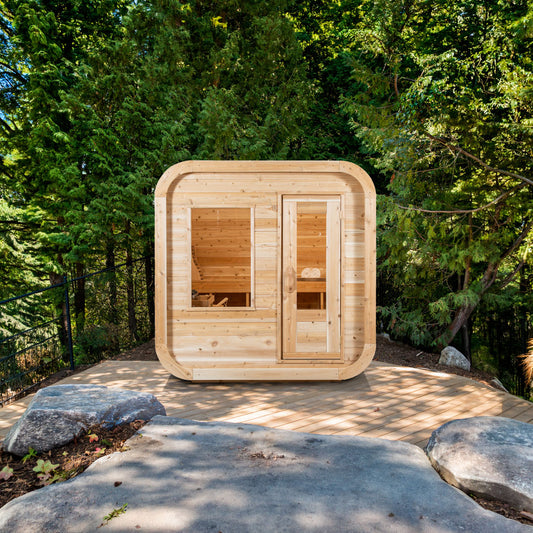 Leisurecraft Canadian Timber Luna sauna — manufacturer photo 1; optional heater and accessories may be shown
