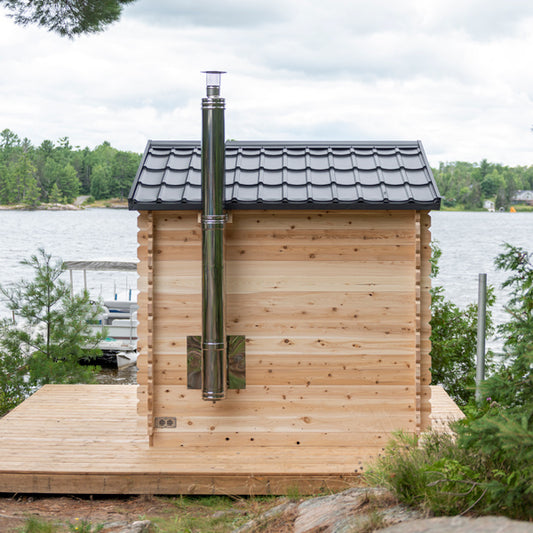Leisurecraft Canadian Timber Georgian sauna — manufacturer photo 2; optional heater and accessories may be shown