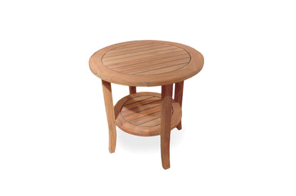 Lloyd Flanders Teak 24" Round Tapered Leg End Table with Shelf