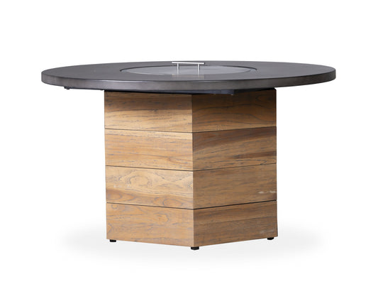 Lloyd Flanders Teak 48" Hexagonal Fire Table with Faux Concrete Top