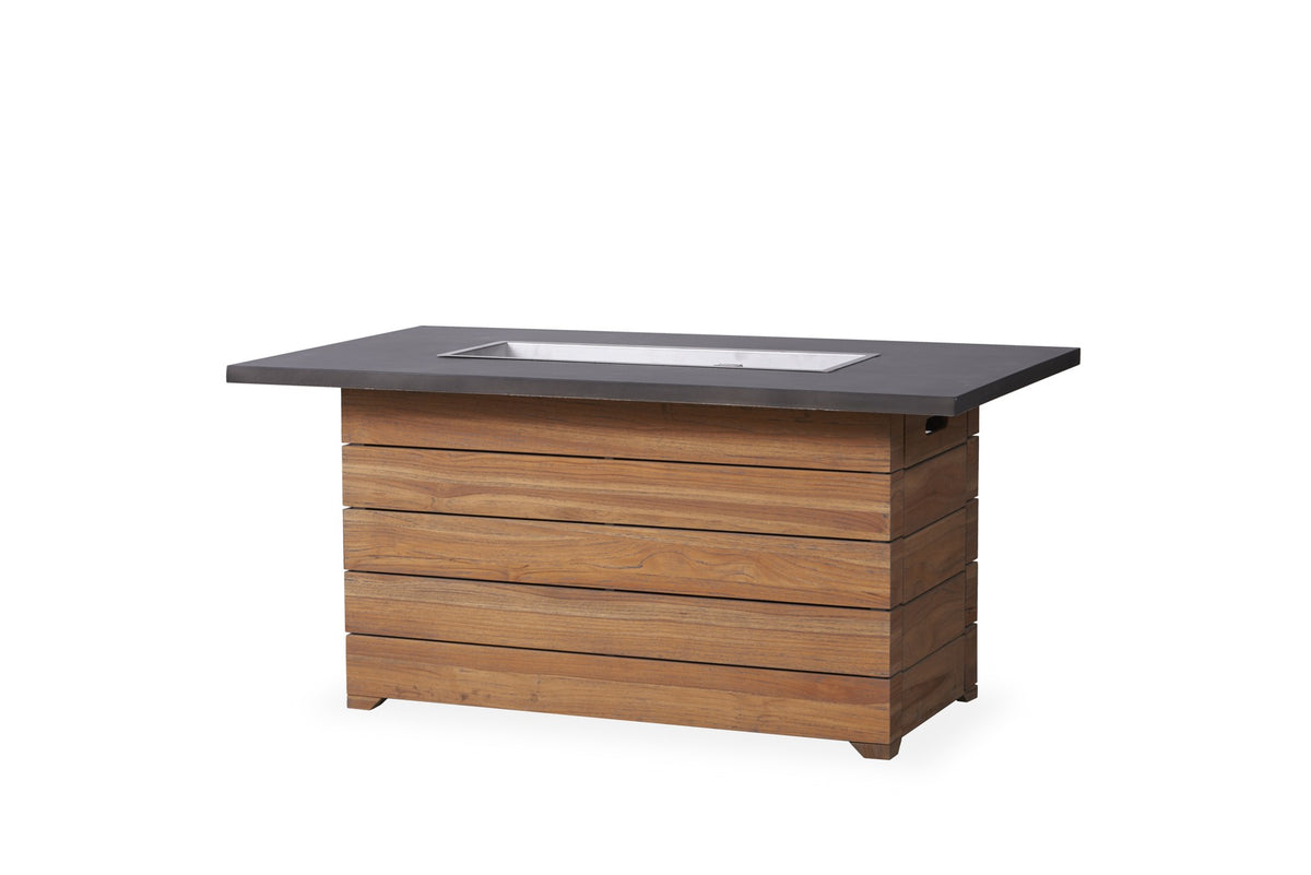 Lloyd Flanders Teak 52" Rect. Fire Table with Faux Concrete Top