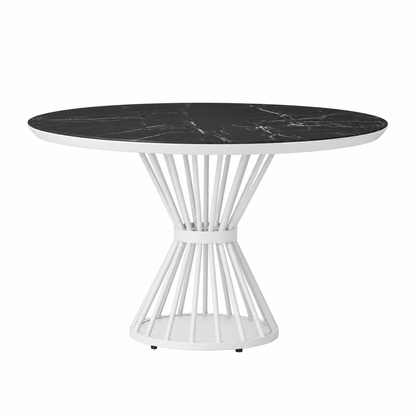Lloyd Flanders Universal Accessories 47" Round Dining Table — Matte White / Black Marble — visual preview