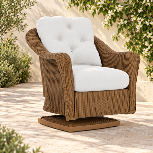 Lloyd Flanders Reflections Swivel Rocker Lounge Chair in an elegant flowering garden patio setting