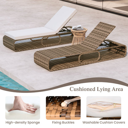 7-Position Adjustable PE Rattan Outdoor Chaise Lounge Chair