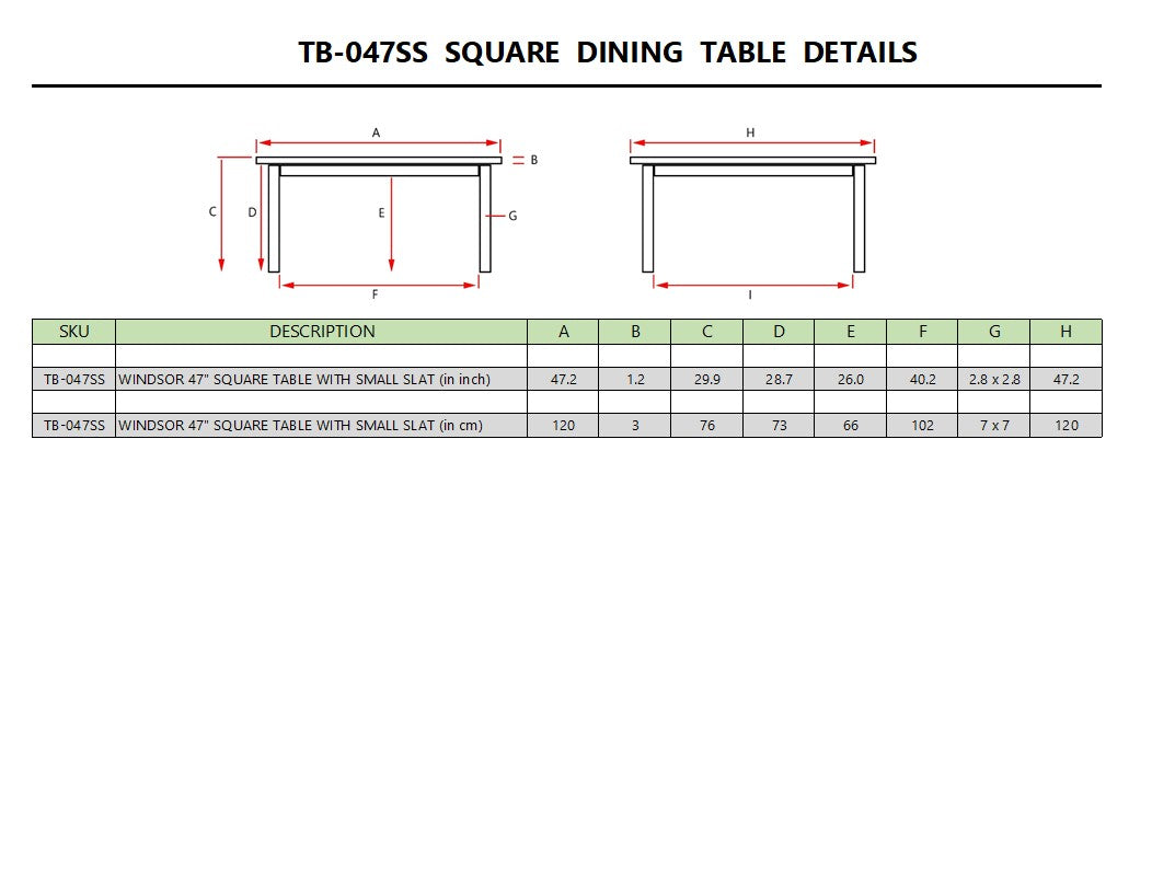 WINDSOR 47″ SQUARE TABLE