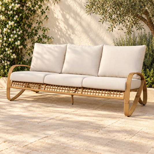 Lloyd Flanders Riviera Sofa in an elegant coastal patio setting